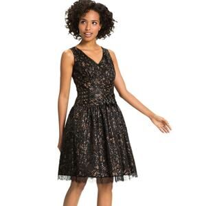 Eliza J Black Lace Sequin Fit & Flare Dress Size 12 Cocktail Party Sleeveless